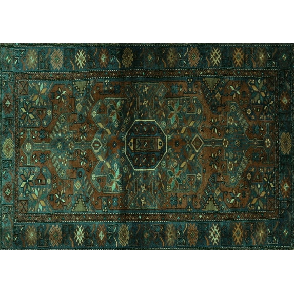 Ahgly Company Indoor Rectangle Persian Turquoise Blue Traditional Area Rugs, 5' x 7'