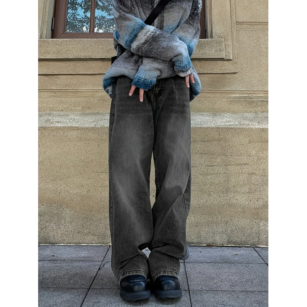 Pantalones holgados de cintura alta para mujer, Vaqueros rectos de pierna ancha, informales
