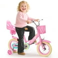 thumbnail image 3 of KORIMEFA Girls Bike for 3-9 Years Old Kids, 12 14 16 inch Kids Bike with Training Wheels, Basket and Doll Seat, Children Bicycles with Handbrake, Pink, 3 of 12