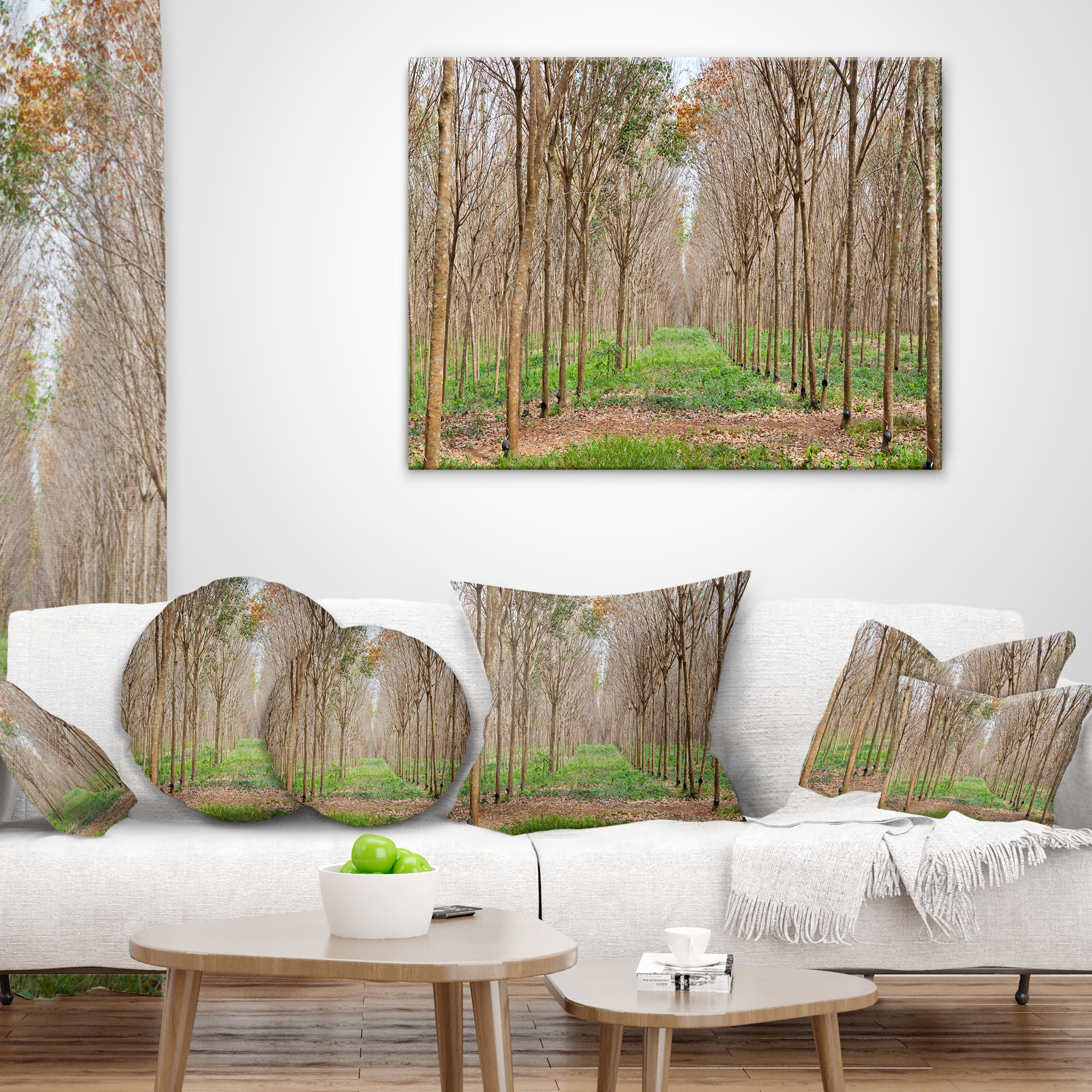 Designart Beautiful Rubber Plantation Photo - Modern Forest Throw Pillow - 18x18