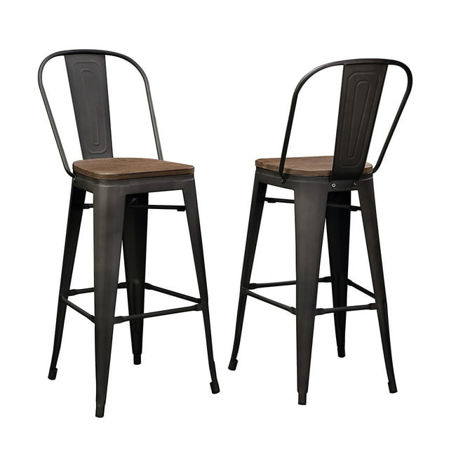 Topcobe 3 Pieces Bar Table, Pub Table, Metal Pub Dining Height Table with Solid Bamboo Surfaces, Brown
