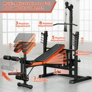 GIKPAL 800lbs 10-in-1 Multi-Function Adjustable Weight Bench Press Set with Row Machine & Lat Pull Down,Full Body Strength Training Workout Bench Exercise Equipment with Leg Developer, Preacher Curl