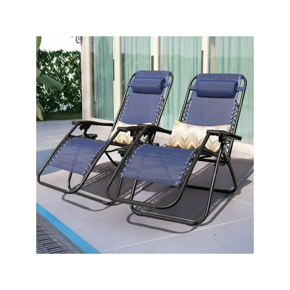 Set Of 2 Foldable Zero Gravity Reclining Chairs – Outdoor Lounge Chairs With Adjustable Pillow