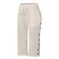 thumbnail image 5 of vigerkar Pants for Women Side Button Capri Pants Casual Loose Fit Lounge Beach Pant with Pockets (Beige, S), 5 of 5