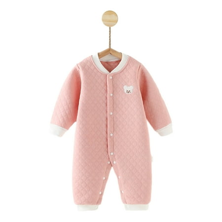 

WREESH Toddler Baby Girl Boy Cotton One Pieces Jumpsuits Solid Color Button Long Sleeve Romper Onesie Costumes Soft Thicken Warm Pajamas Children Gift/Role Play Clothes Pink