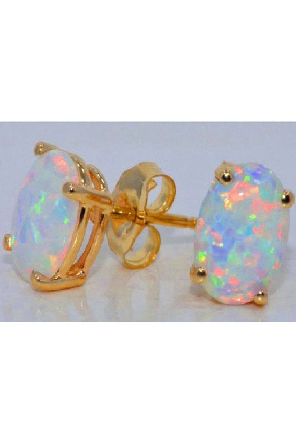 14Kt Yellow Gold Opal Oval Stud Earrings