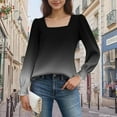 thumbnail image 4 of Scyoekwg Elegant Blouses for Women Long Sleeve Square Neck Top Fall Fashion Gradient Graphic Tops Casual Stretchy Pullover (Black,L), 4 of 6