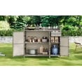 thumbnail image 3 of 47.5"W Wicker Outdoor Storage Cabinet with Tempered Glass Desktop, Weather-proof Rattan Bar Table with Three Doors, Adjustable Shelf, and One Drawer, for Outdoor Cushions, Pool Toys , Grey, 3 of 23