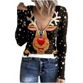 thumbnail image 1 of Camisas Navideñas Para Mujer Tops de Manga Larga Estampado de Moda Cuello en V Top Blusa Jersey Odeerbi ODB200688, 1 of 6