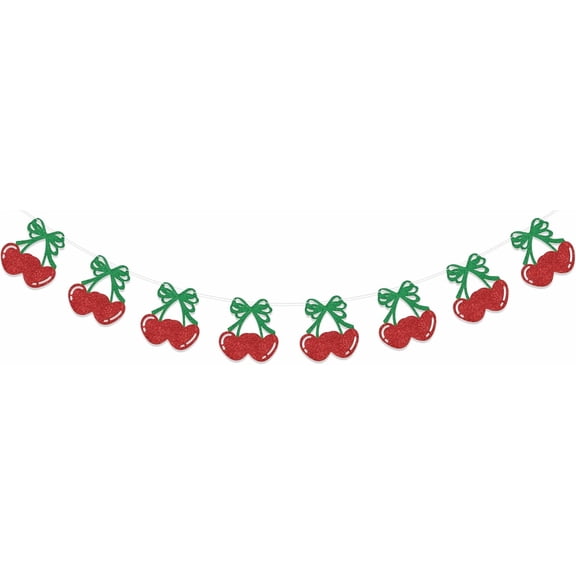 Red & Green Cherry Fruit Banner, Fruit Cherry Birthday Party Supplies, Sweet Cherry Theme Baby Shower Party Decoration, Fruit Hanging for Bridal Shower Wedding Party Sign