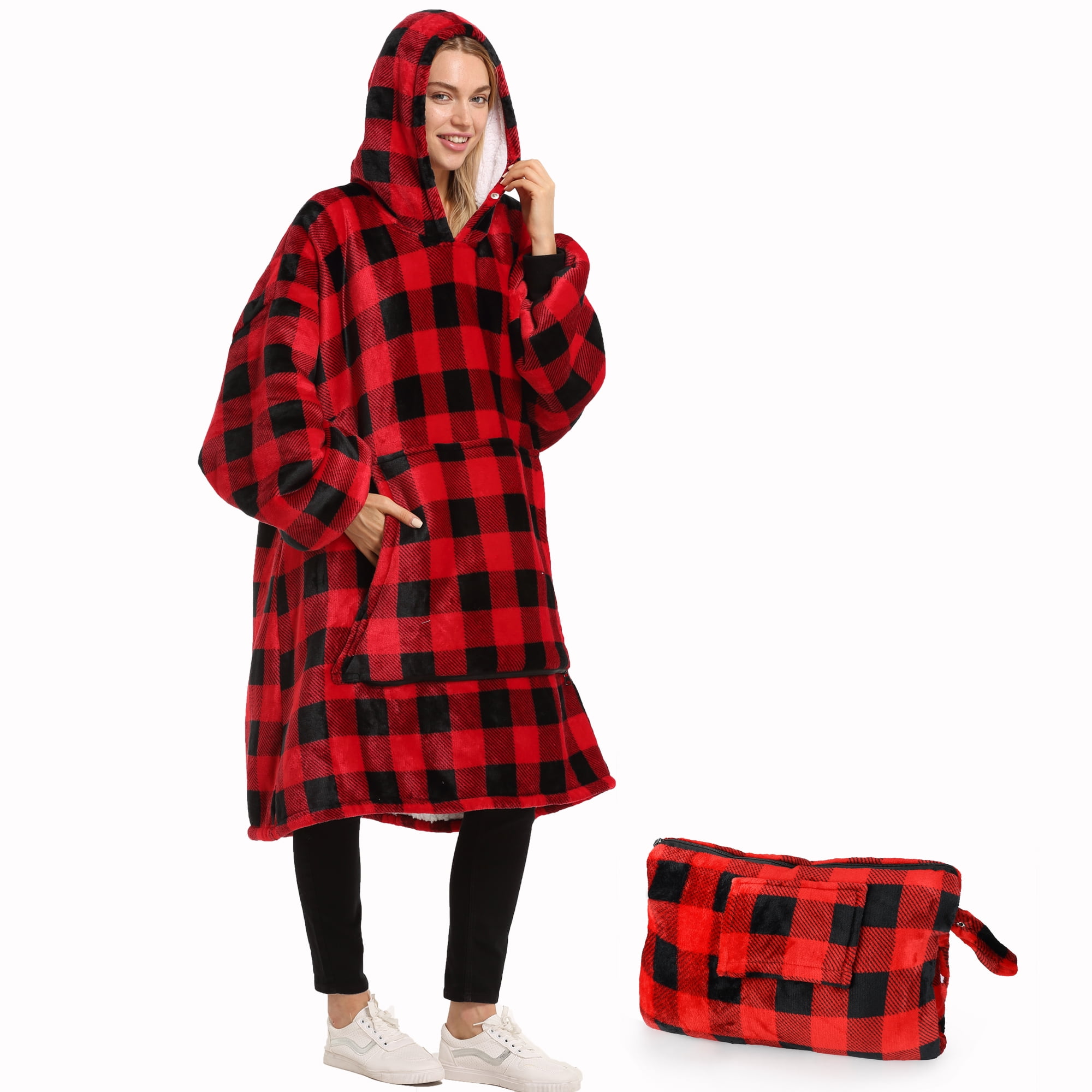 Flyingstar Oversized Wearable Blanket, Portable Sherpa Hoodie ...