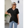 thumbnail image 2 of Camiseta plisada con nudo retorcido para mujer, Jersey Irregular con cuello en V, Tops de manga corta, camisetas informales de Color sólido para mujer, novedad de verano, 2 of 5