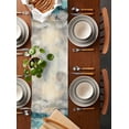 thumbnail image 2 of Teal Gold Coastal Wave Table Runner Cotton Linen 60 Inch Holiday Dresser Scarves, Abstract Oil Painting Ocean Tablerunner for Kitchen Coffee Dining Bedroom Living Room Dinner Scarf Décor 13''x60'', 2 of 9