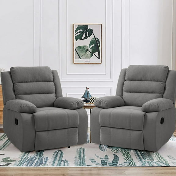 DREAMSIDEA Wingback Recliner Chair Set of 2, Pushback Recliner, Wingback Chair for Living Room Single Sofa Reading Chair( Light Gray, Set of 2)