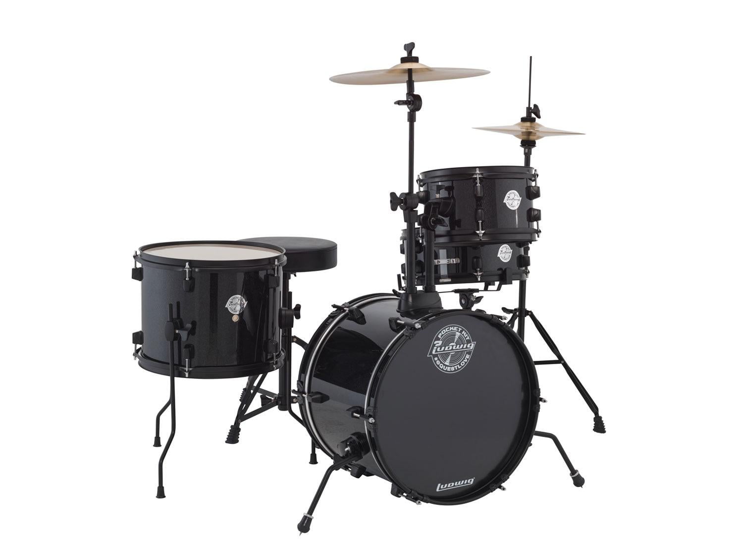 Ludwig LC178X016 Questlove Pocket Kit 4Piece Drum Set, Black Sparkle