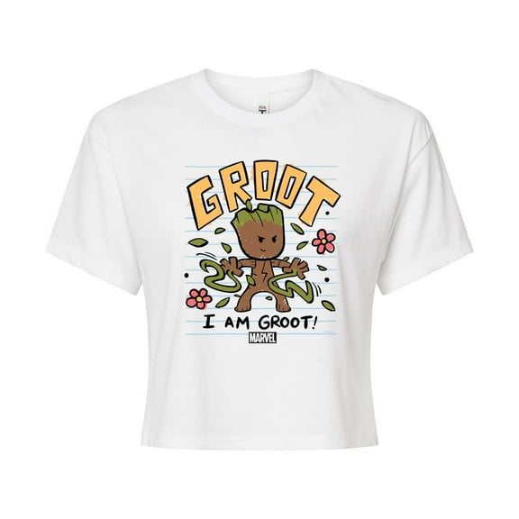 Marvel Guardians of the Galaxy - Scribble Groot - Juniors Cropped Graphic T-Shirt