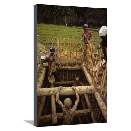 Digging for Precious Stones in Gem Pits, Pelmadulla, Sri Lanka, 20th century Stretched Canvas Print Wall Art By CM