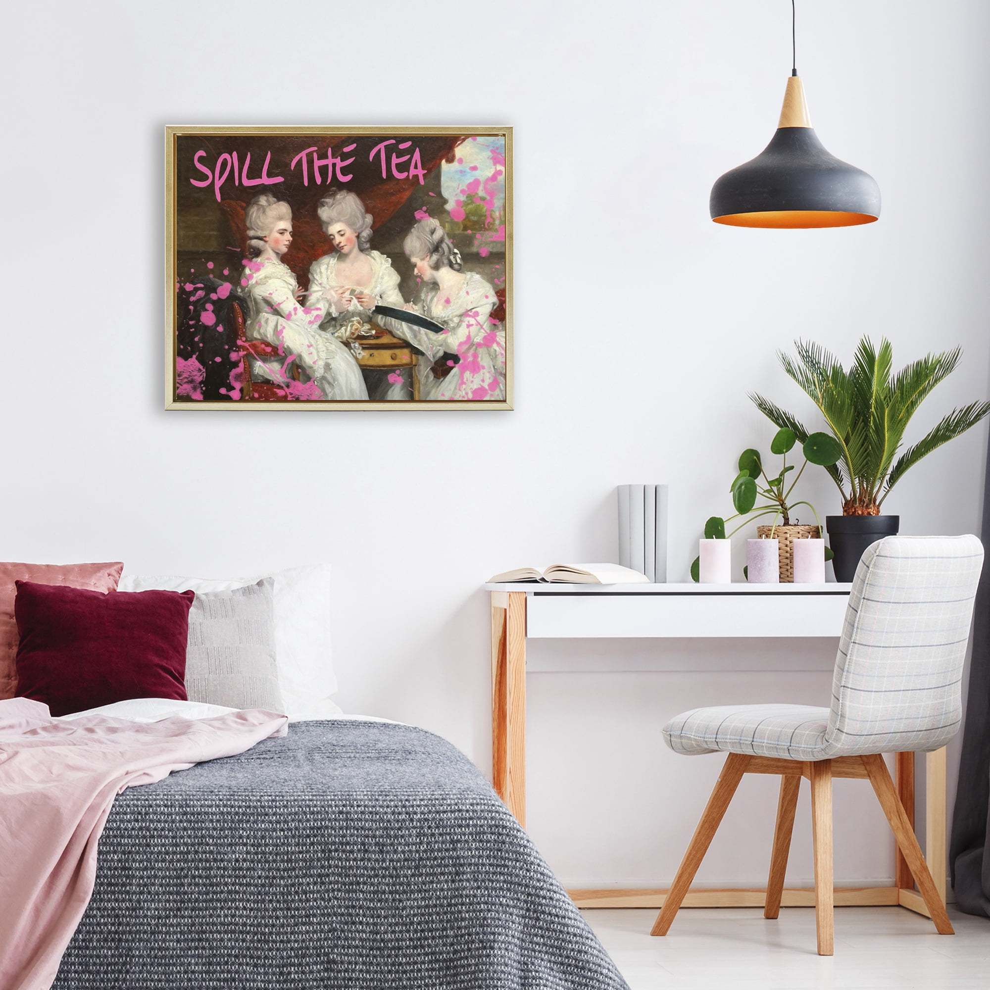 Stupell Industries Spill The Tea Iconic Ladies Gold Framed Floater Canvas Wall Art, design by Grotto Studios