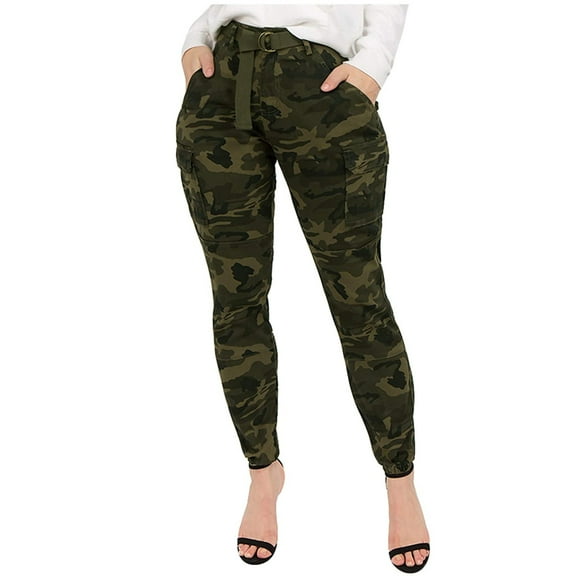 JINMGG Plus Size Pants for Women Womens Fashion Women's High Waist Jogger Cargo Camouflage Pants for with Matching Belt