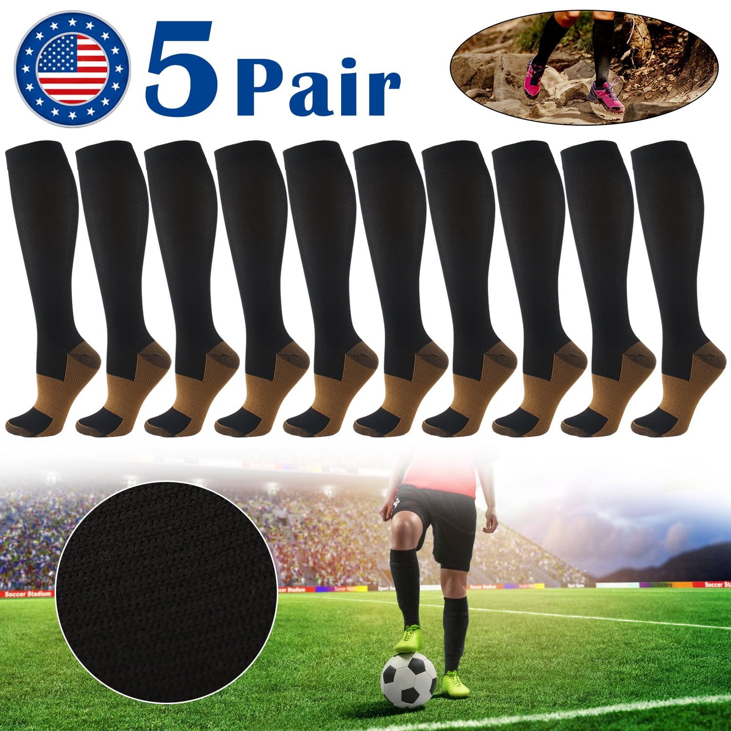 5 Pairs Copper Compression Socks High Sport Knee High Compression Socks ...