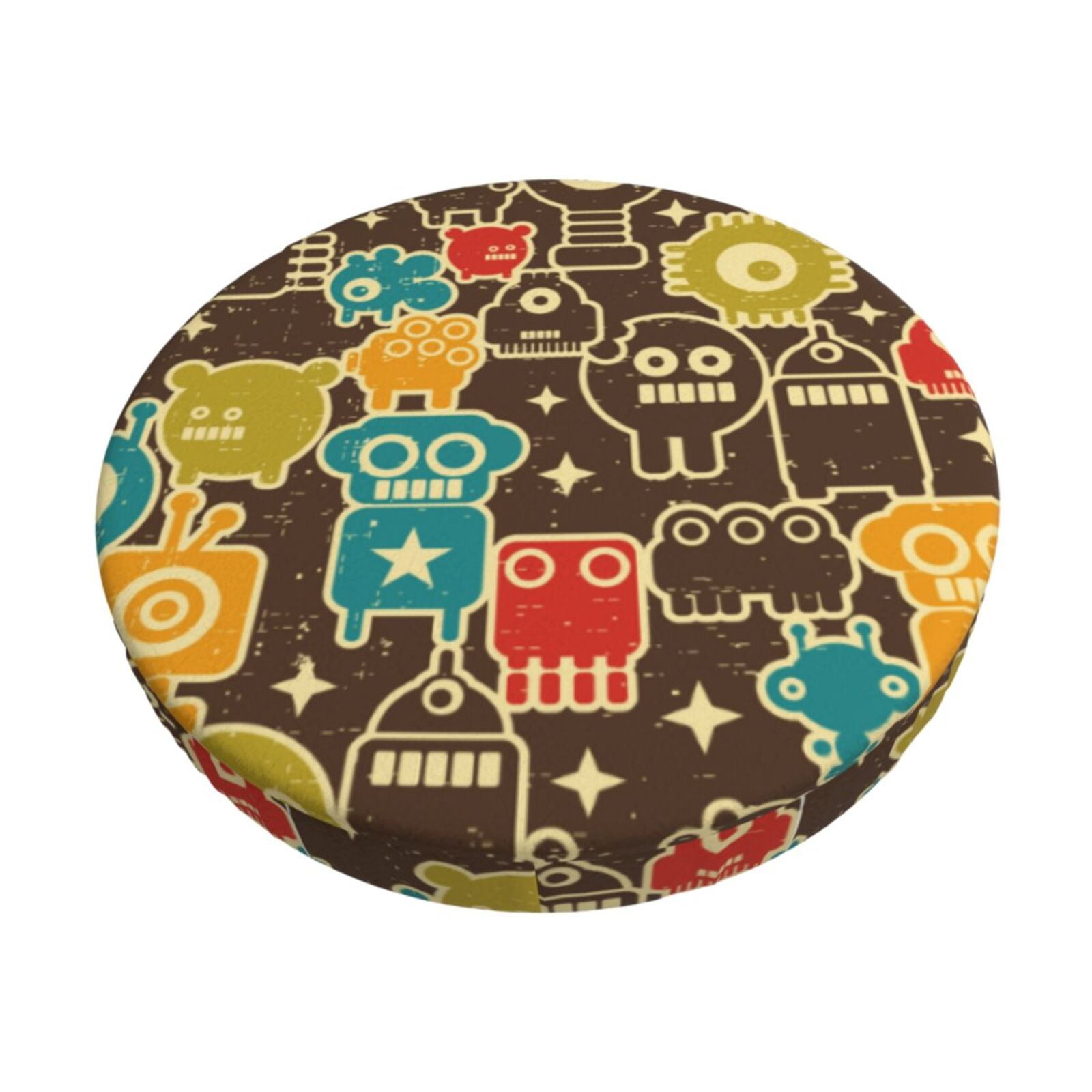 Easygdp Robot and Monsters Print Easy To Install Bar Stool Covers&Stool Covers Round&Elastic Stool Cover, Barstool Covers,Washable&Bottom With Elastic Edge-12 inch