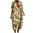 thumbnail image 2 of Ovzne Robes Grande Taille pour Femmes Rondes Robe Femmes Été Poches Imprimées Robes Amples Col en V Manches Courtes Robes Printemps Robe Manches Courtes Imprimée Liquidation, 2 of 5