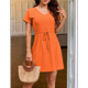 thumbnail image 4 of Vestido de Corta con Cuello en V para Mujer, Color Naranja, Talla S, 4 of 5
