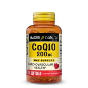 Mason Natural Co Q10 200 mg - Healthy Heart and Cellular Energy Production, Supports Cardiovascular Health, 30 Softgels