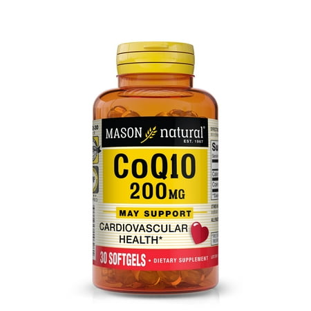 Mason Natural Co Q10 200 mg - Healthy Heart and Cellular Energy Production, Supports Cardiovascular Health, 30 Softgels