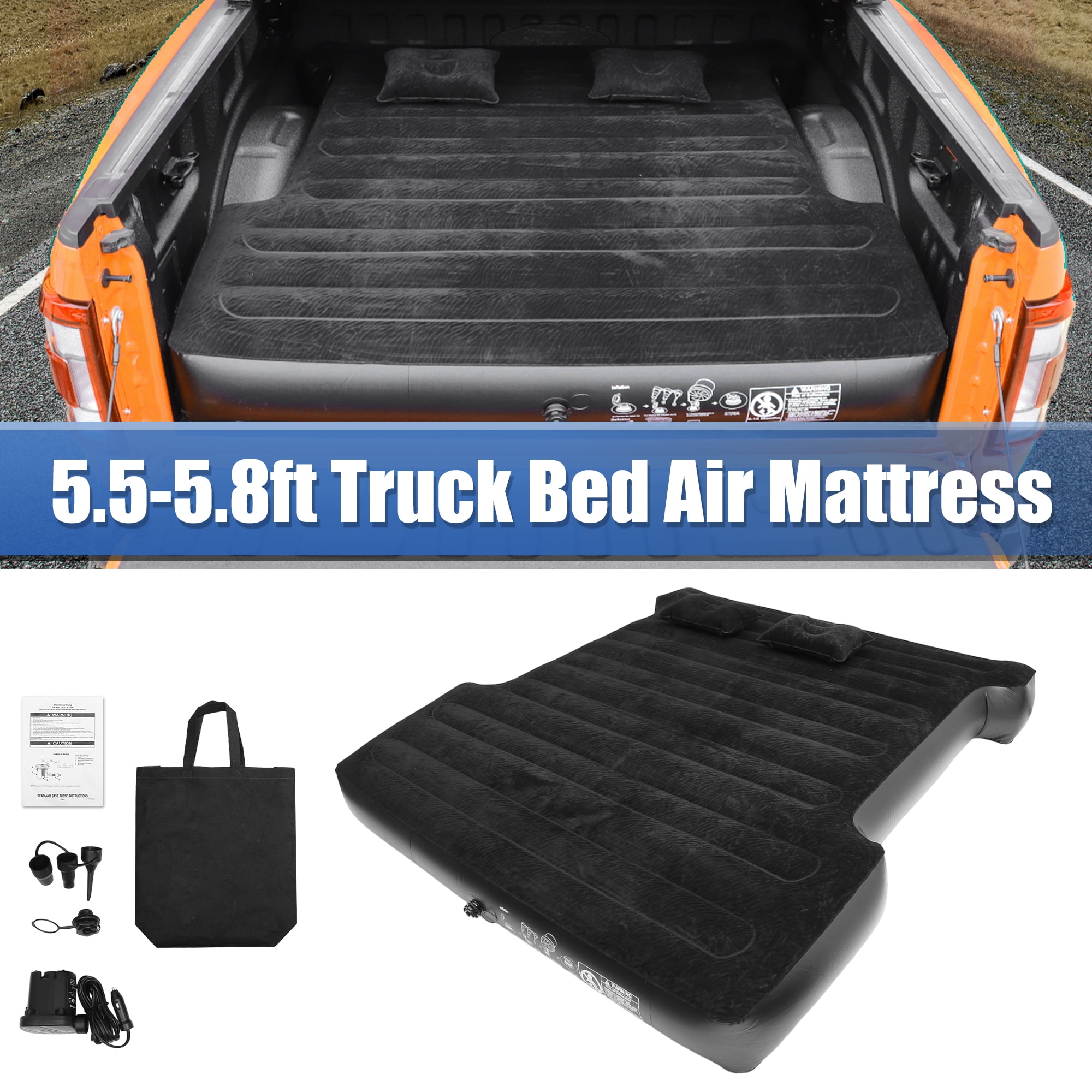 Unique Bargains Universal Inflatable Car 5.5-5.8ft Truck Bed Air Mattress for Full-Size Trucks Black