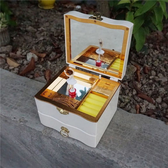 OULII White Music Jewelry Storage Box 2 in 1 Musical Jewelry Container for Necklace and Bracelet Storage