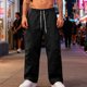 thumbnail image 1 of Ceisia Men Solid Color Loose Casual Pants Elastic Waist Drawstring Sports Gift Work Trousers, 1 of 9