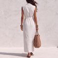 thumbnail image 3 of Morttic Women's Elegant Solid Color Lapel Sleeveless Belted Front Button with Pockets Split Hem Vacation Shirt Maxi Dress Ivory White，S, 3 of 4