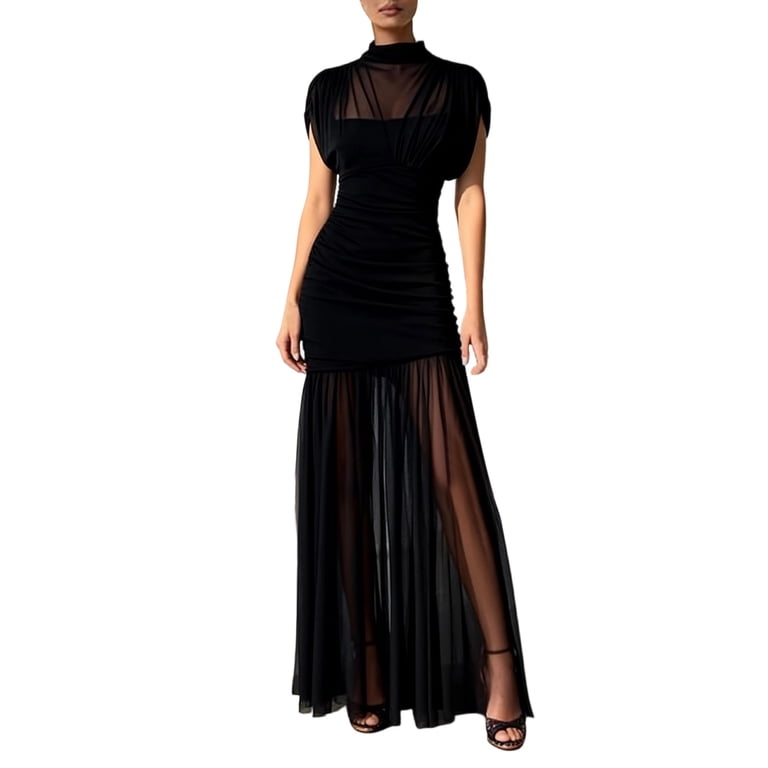 mesh overlay formal dress Plunging Neck Ombre Mesh Overlay Formal Dress-SSL6131