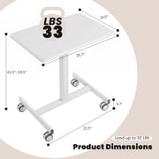 EDX Standing Desk with Mobile Rolling Wheels Portable Desk & Overbed Laptop, Height Adjustable Small desk for Home Office,White