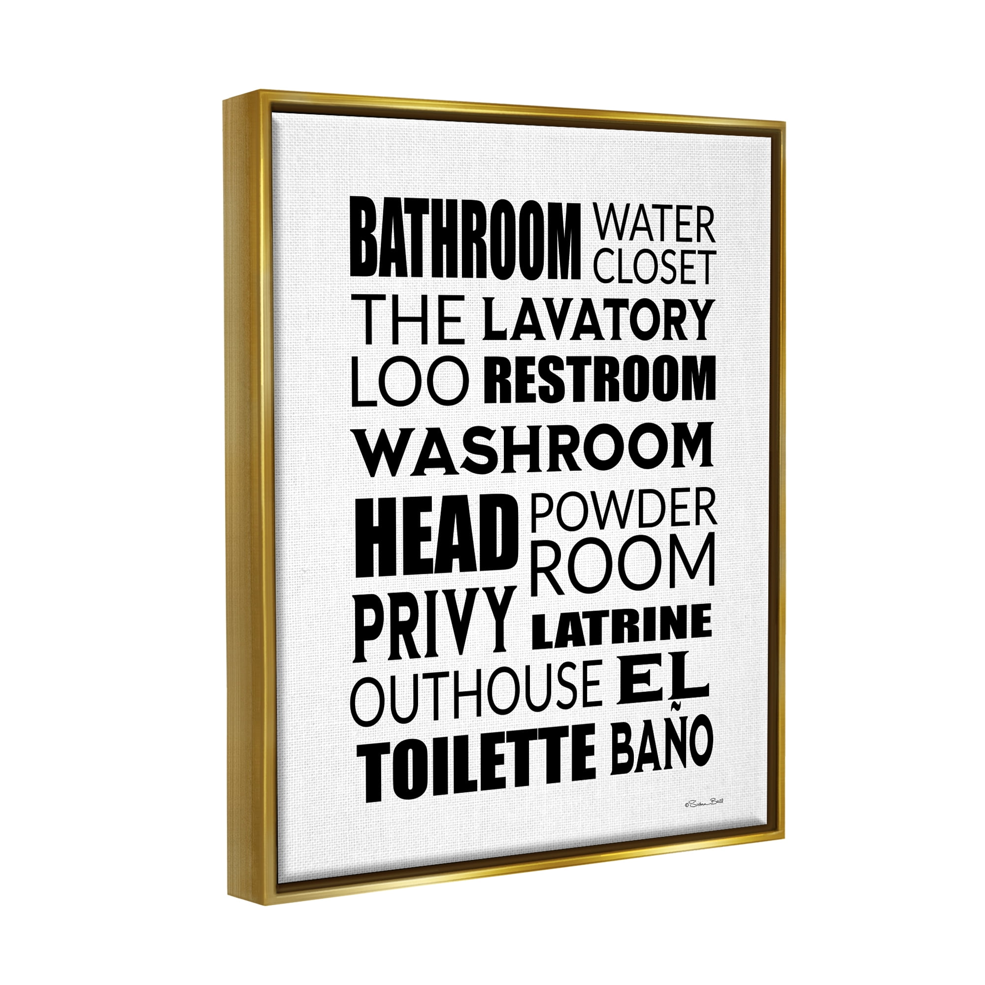 Stupell Bathroom Washroom Loo Phrases Typography Painting Gold Floater Framed Art Print Wall Art