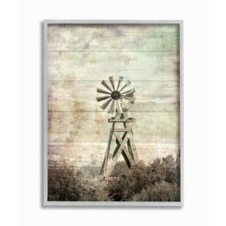 The Stupell Home Decor Distressed Silent Windmill Photography with Rustic Planked Wood (Best Wood For Distressed Look)