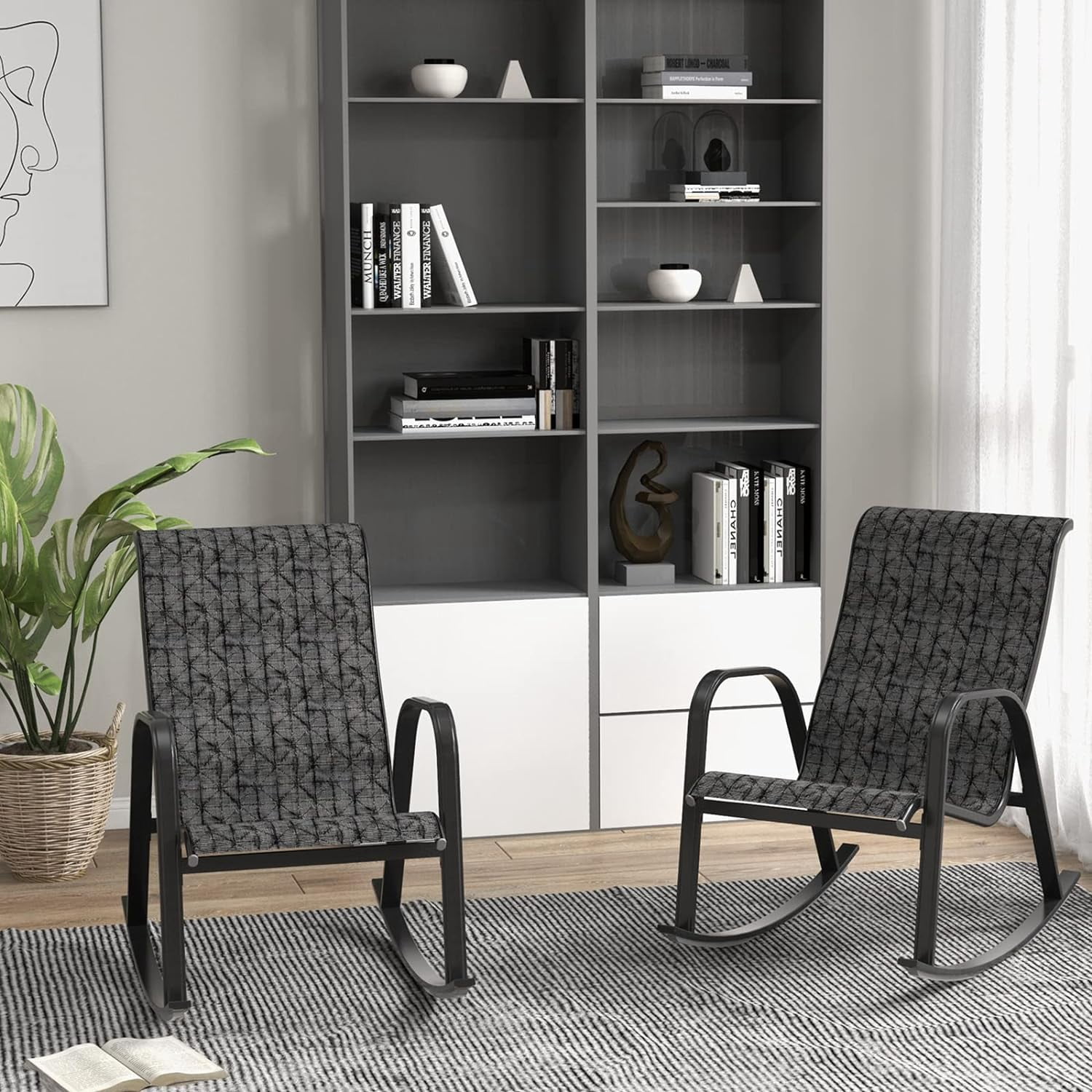 Grand Patio Modern Rocking Chair Set of 2 for Outdoor Balcony, Terrace, Black