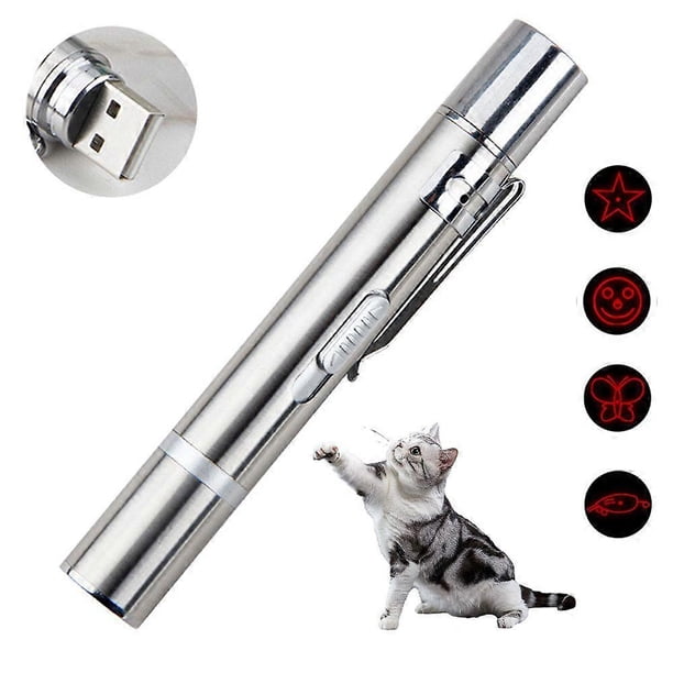 Laser Pen Cat Toys USB Rechargeable Red Laser Pen for Cat Cat Toys Laser Light Stainless Steel Silver Laser Pointer Toy UV Light