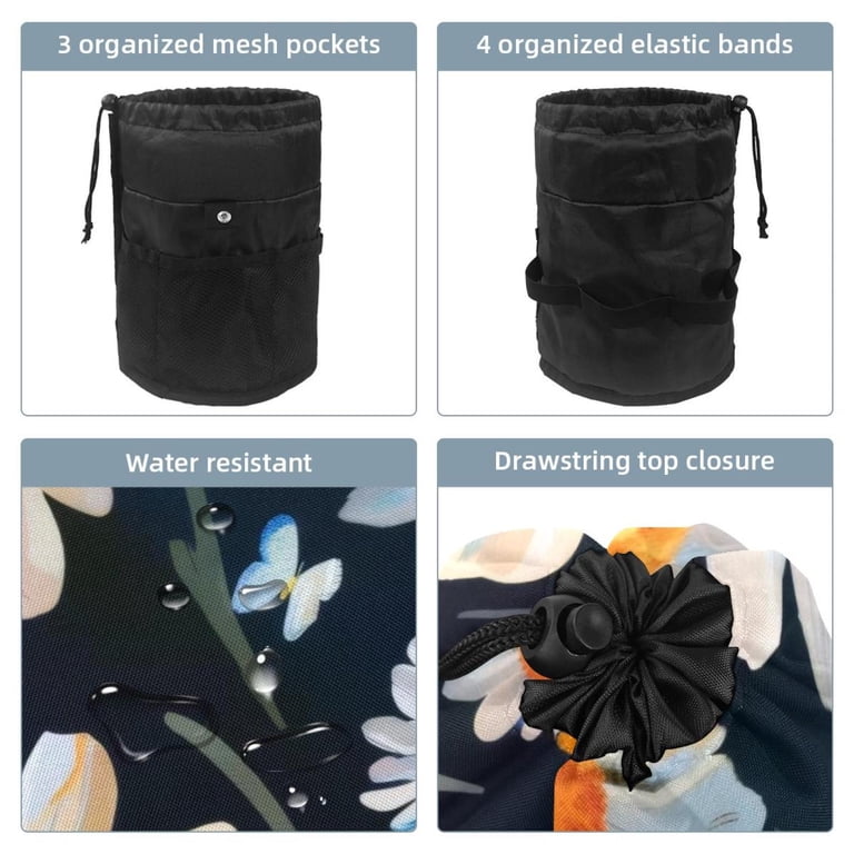 drawstring pouch bucket barrel cosmetic makeup bags travel organizer Large Flat Open Bag,Lay Bag Toiletry Bag Barrel Toiletry Bag All The