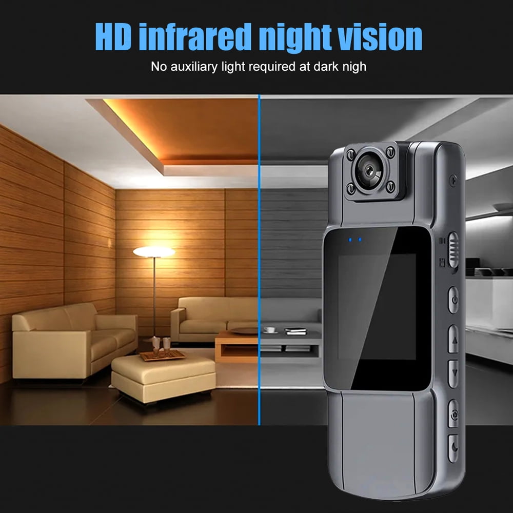 OWSOO Body Camera with Audio and Video Recording, 150°Wide Angle, 180°Lens Rotatable, 7 Hour Battery Life, WiFi Video Camera, 1.54in TFT Screen, Night Vision, Motion Detection, APP Control