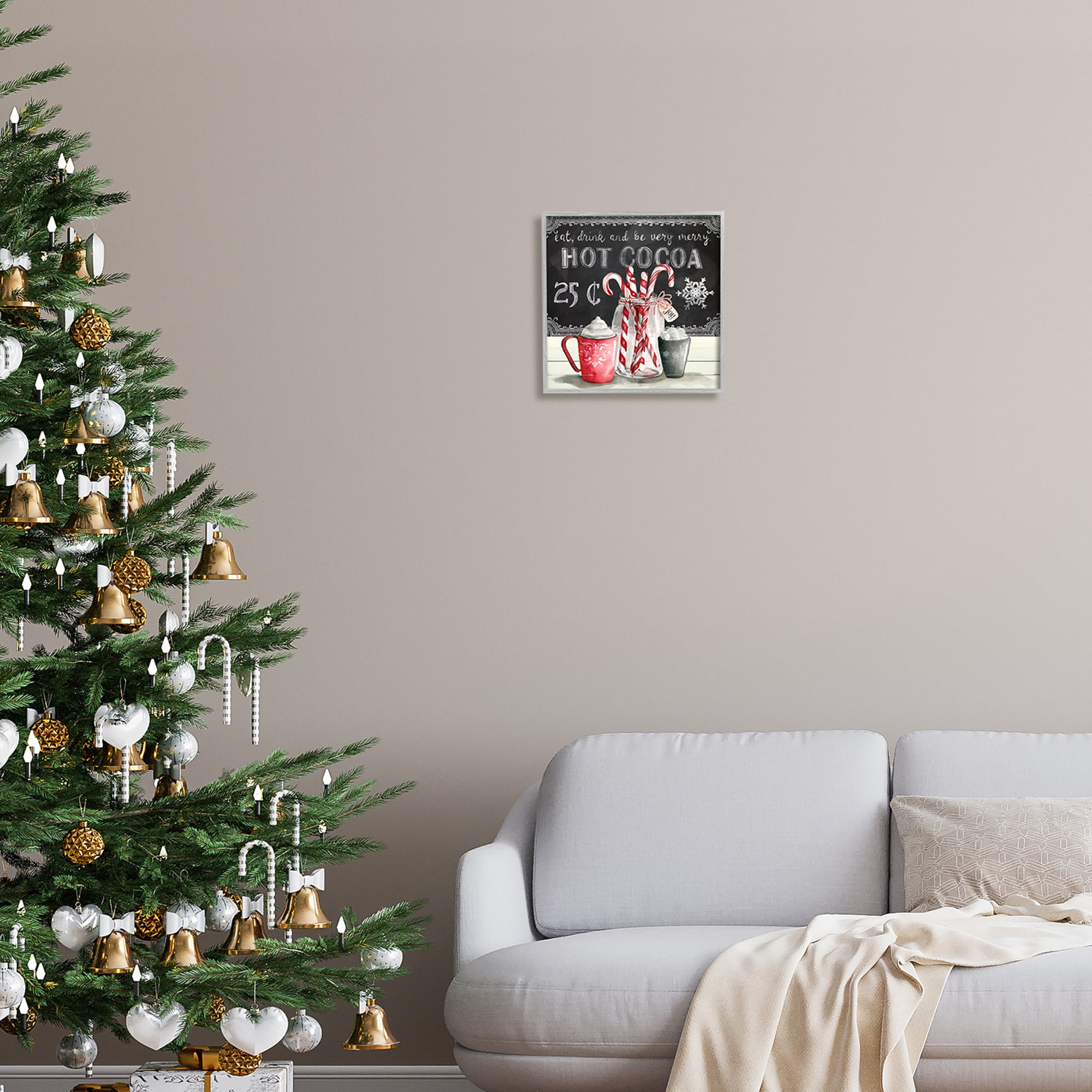 Stupell Industries Cocoa & Candy Canes Holiday Painting Gray Framed Art Print Wall Art, 12 x 12
