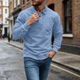 thumbnail image 5 of Fengqque Long Sleeve Polo Shirts for Men Classic Button Golf Shirt Casual Collared thermal Work Pullover Tops Navy L, 5 of 7