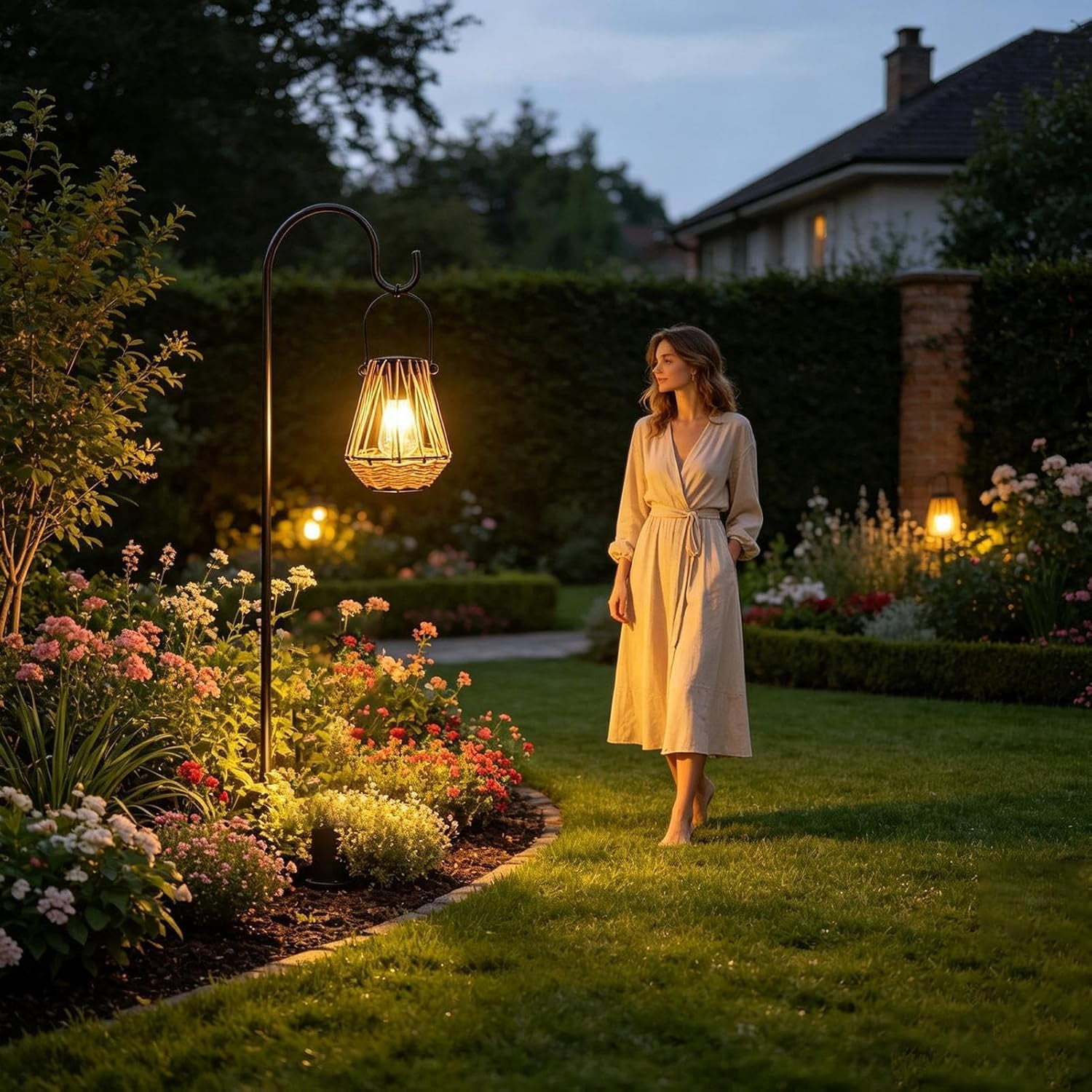 Hanging Solar Lantern Outdoor, IP65 Waterproof Hand-Woven Rattan Pendant Light, Auto On Off Solar Powered Garden Lamp for Yard Lawn Balcony Backyard Camping Decor(k)