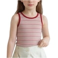 thumbnail image 2 of Fengqque Girls Tank Tops Sleeveless Undershirt Kids Striped Print Shirt Casual Crew Neck Slim Fit Tee Red 12-13 Years, 2 of 5