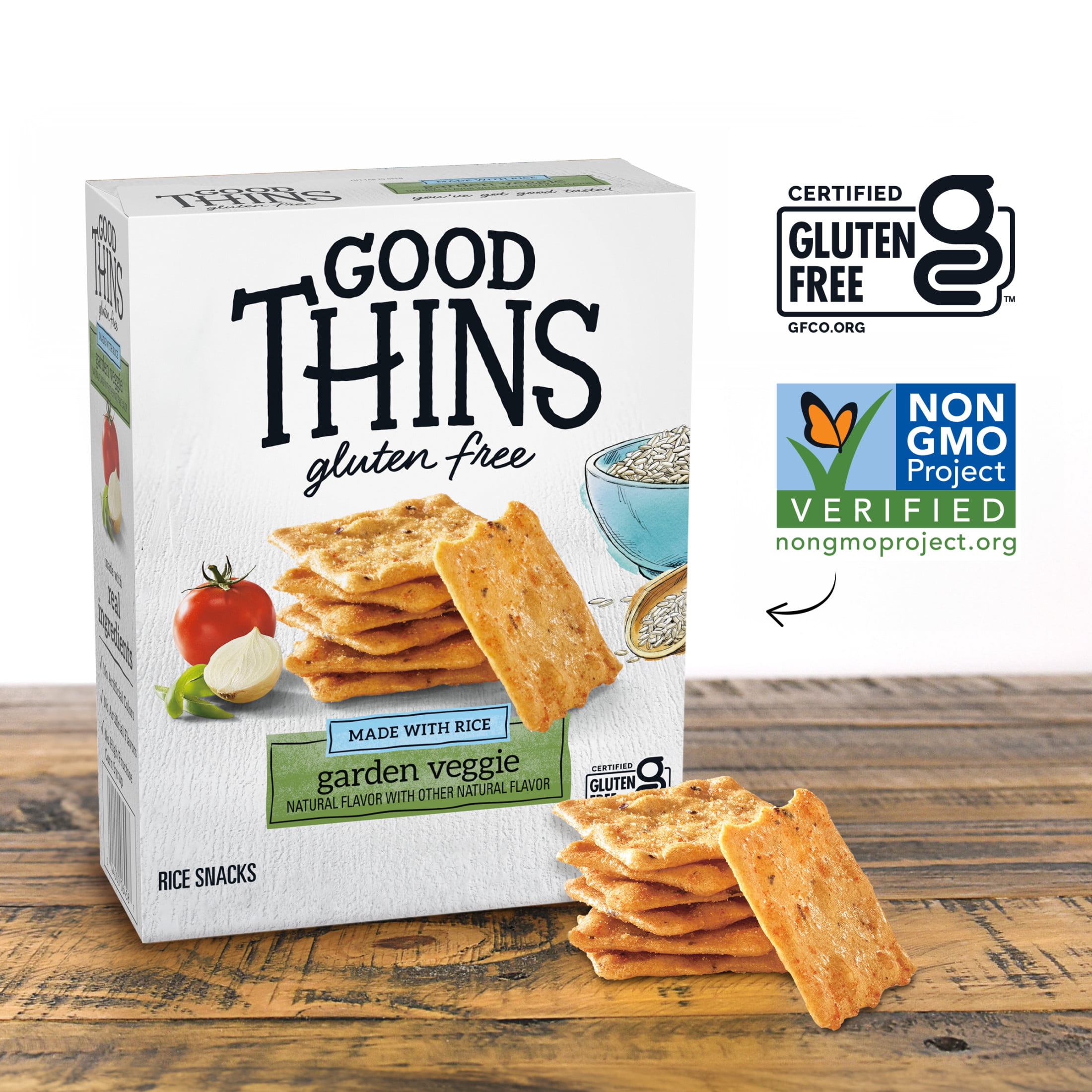 (3 pack) GOOD THINS Garden Veggie Rice Snacks Gluten Free Crackers, Snack Crackers, 3.5 oz
