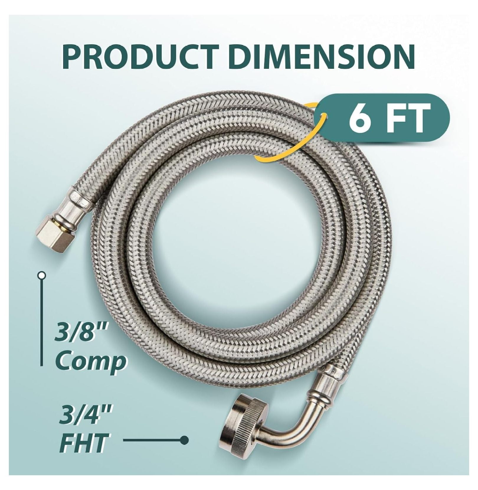 Stainless Steel Dishwasher Hose XYT 6-FT 10-Pack 3/8-Comp x 3/4-FHT For Kitchen Plumb Water Supply Line