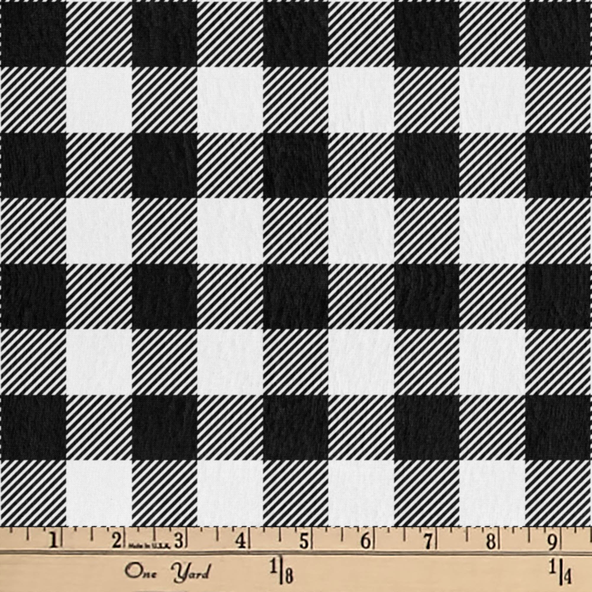 Mainstays 1.5 Yards 100% Cotton Light-weight Flannel Buffalo Plaid, Black, White, 42" Wide for Crafts