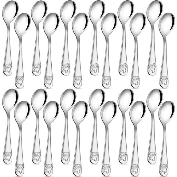 24 Piece Kids Spoons Toddler Spoons,6.5 inch Stainless Steel Kids Silverware Toddler Utensils,Child and Toddler Safe Flatware Children Spoons,Baby Spoons for Self Feeding,Dishwasher Safe