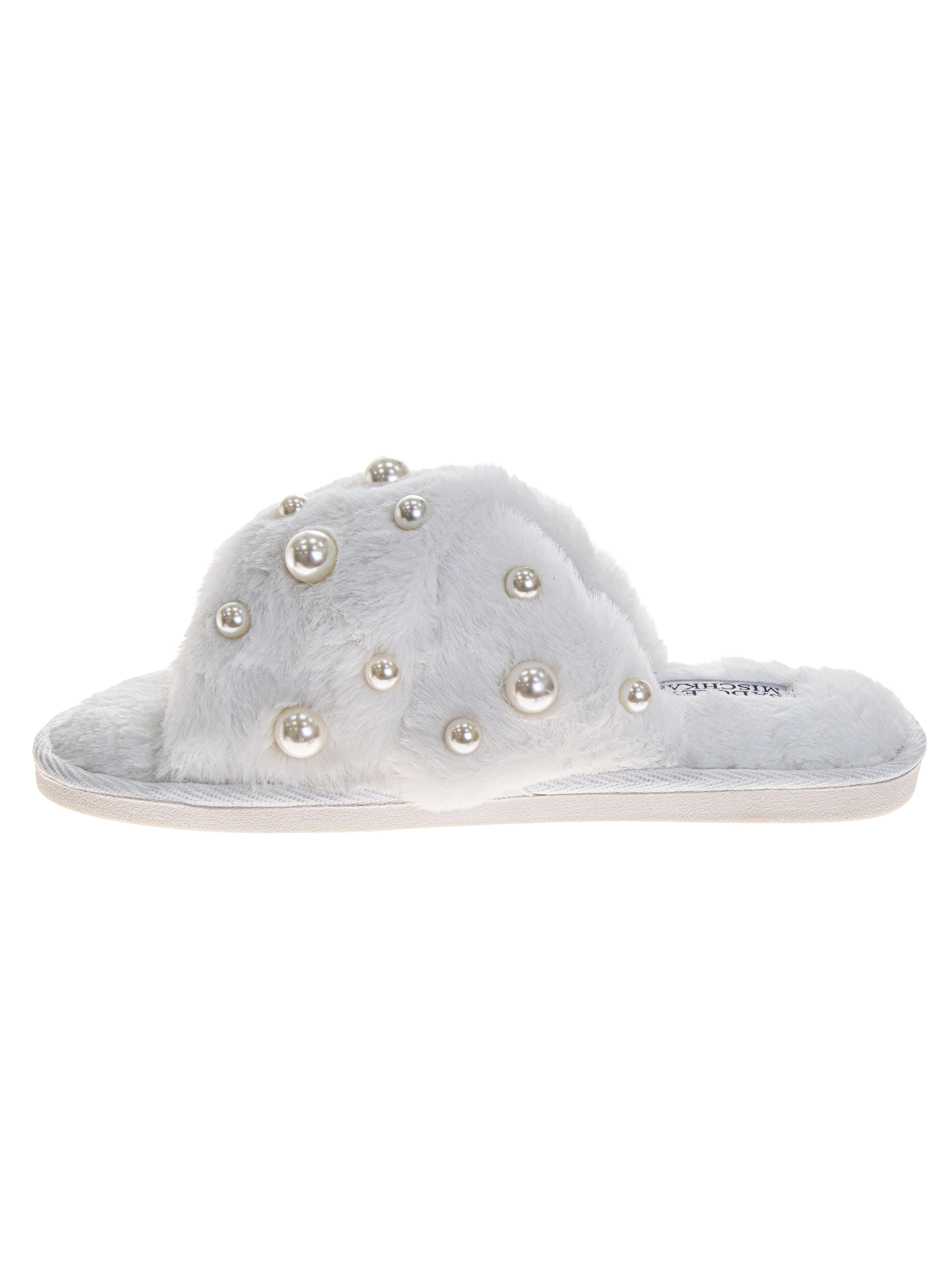 Badgley Mishka Women's Cross Strap Slippers with Pearls Details